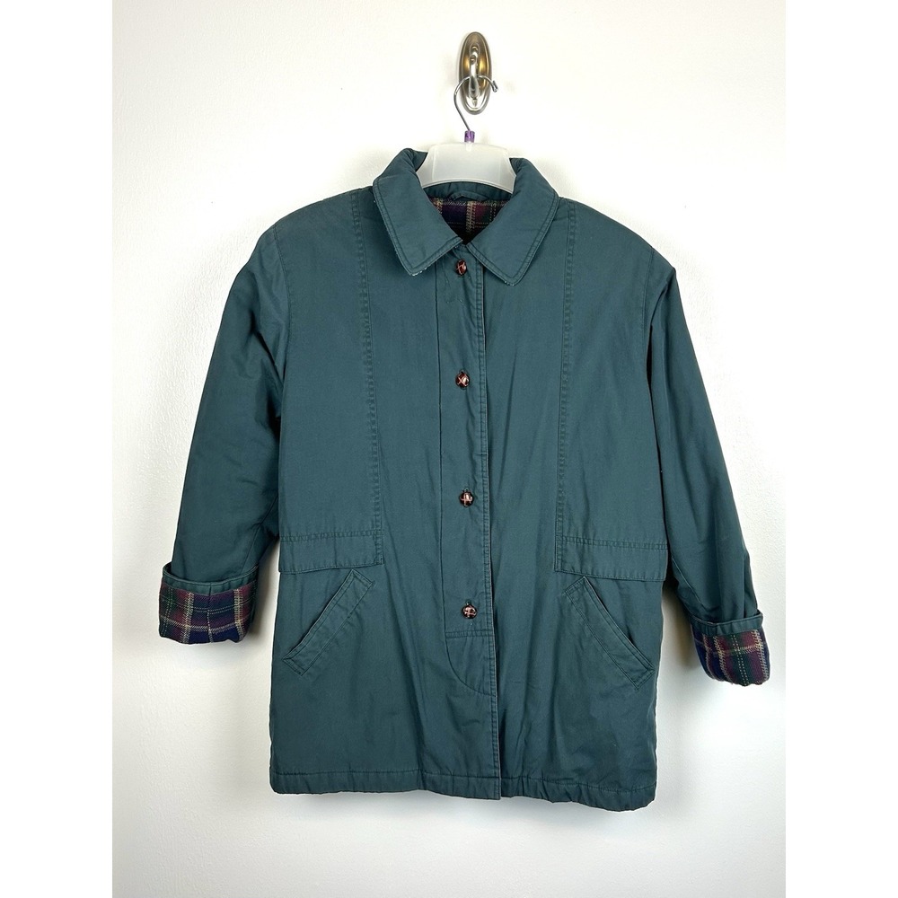 Vintage Cabin Creek Field Jacket Barn Chore Coat Medium Green Purple Plaid Lined